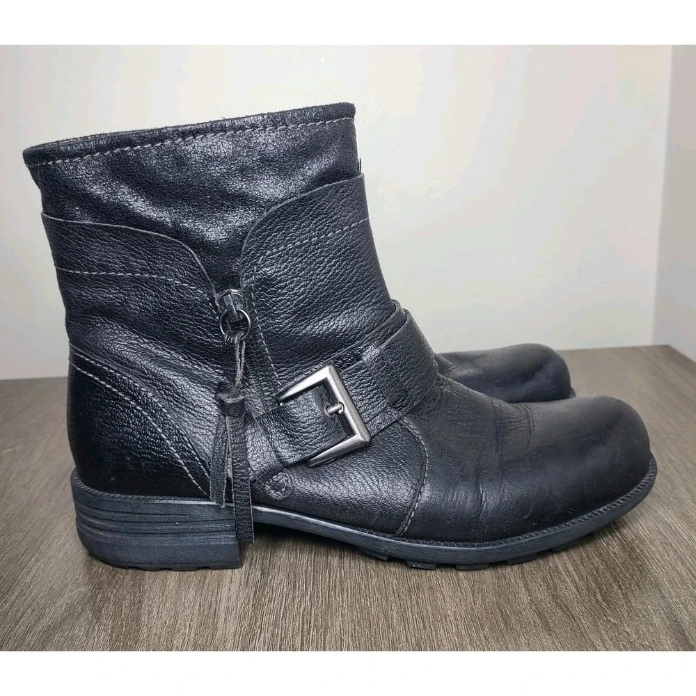 Earth Origins Womens Black Leather Billie Boots Side Zip Buckle Comfort Shoes
